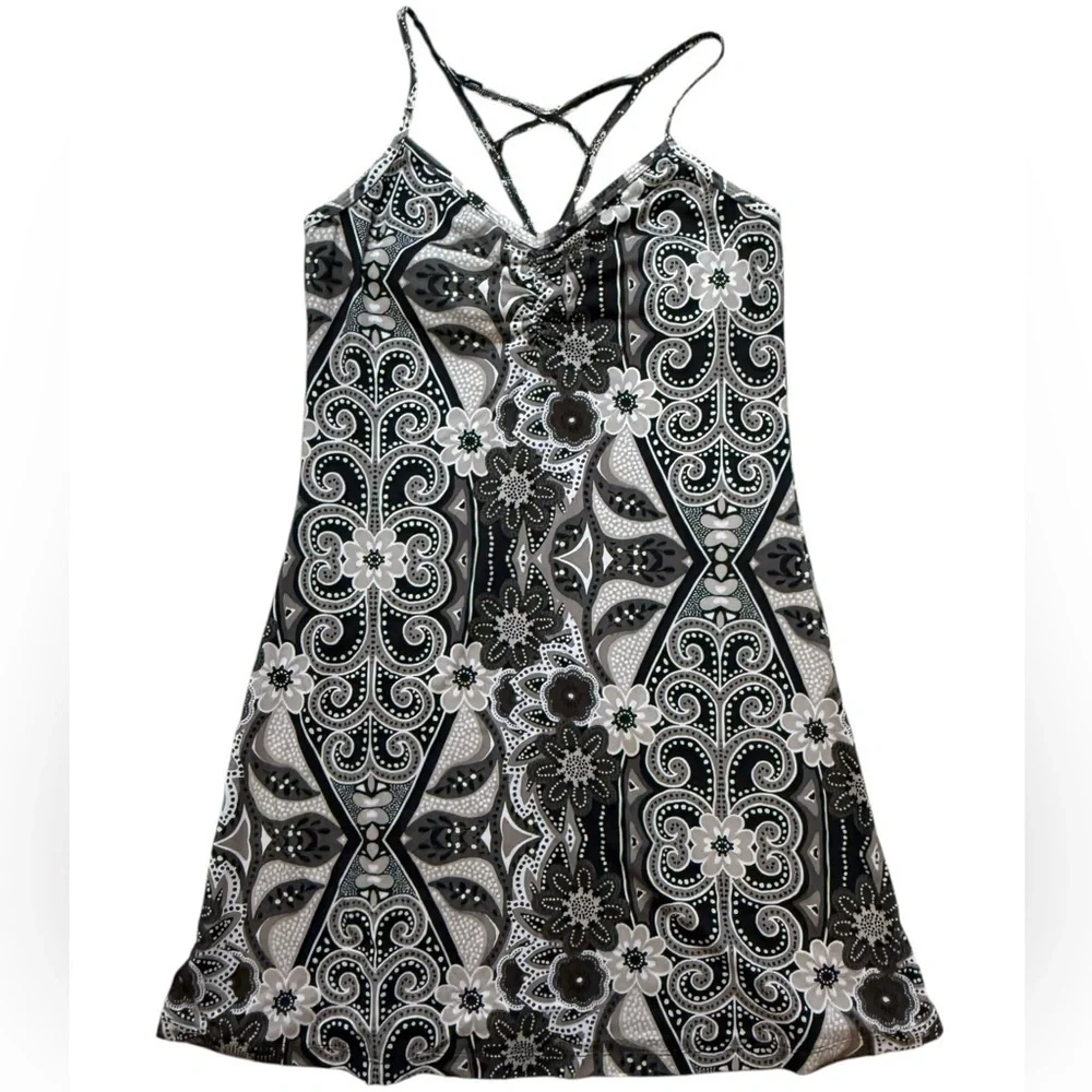Prana Breathe Dress Black White Floral Paisley Print Size Small - Picture 4 of 6